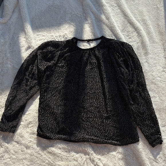Express Black White Velvet Detail Blouse Small | Sheer Long Sleeve Party Top - Picture 1 of 7